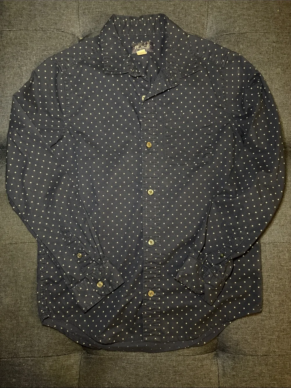 The Children's Place Navy Shirt with White Micro Dot Pattern